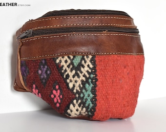 Unique moroccan bag, Leather Fanny Pack,Handcrafted bag, Genuine Natural Leather, Gift woman, Moroccan style, unique design