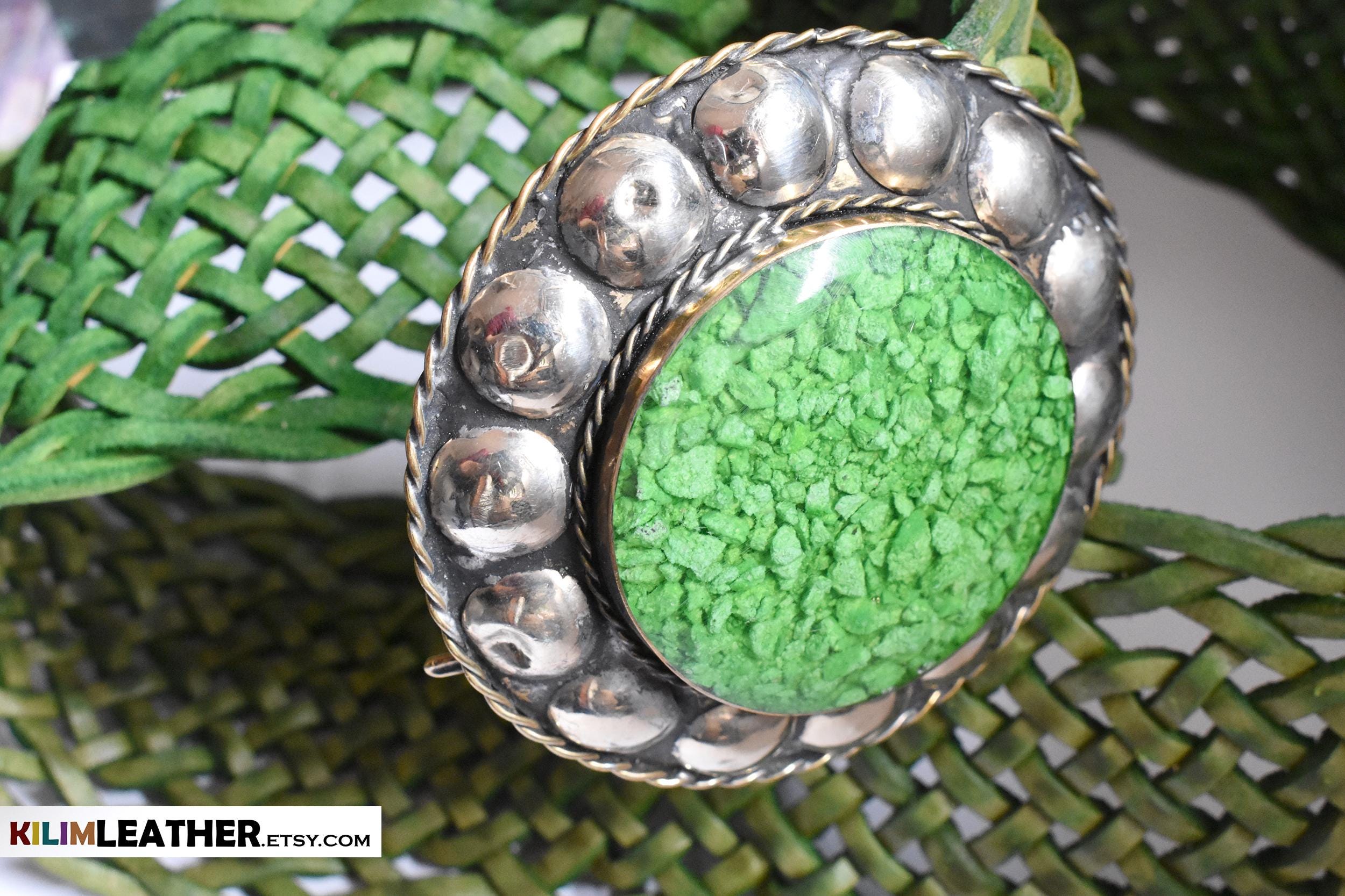 MADE IN ITALY Chic Green Braided LEATHER Belt with Silver Detailing Braided Belt - Buy online | John Henric main image 3