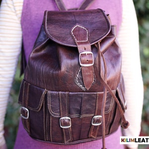 Brown Leather Backpack, Multipockets backpack, Moroccan Leather Bag, Unisex bag, Handmade in Morocco, brown backpack, cute large bag