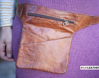 Woman Leather FANNY PACK, Genuine Natural Leather, Handcrafted moroccan bag, casual design, perfect gift for girl