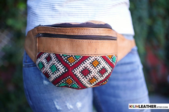 de cuero marrón y lana kilim Piel Natural Marroquí - Etsy