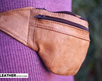 Brown Leather FANNY PACK, unisex perfect gift, casual design, Handcrafted moroccan bag, Genuine Natural Leather