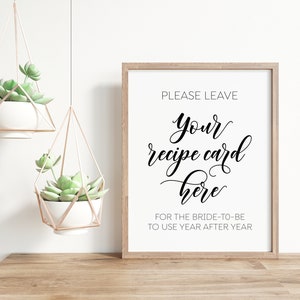 Please Leave Your Recipe Card Here, Recipe Card Sign, Wedding Printables, Wedding Prints, Recipe Cards For Bride To Be, Bridal Shower Signs