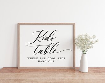 Kids Table, Where The Cool Kids Hang Out, Wedding Kids Table Sign, Wedding Printables, Wedding Signage, Wedding Download, Wedding Decor Sign