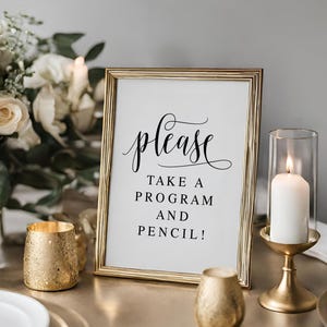 Please Take A Program And Pencil, Modern Minimalist Wedding Signs, Wedding Programs Sign, Wedding Reception Signs, Digital Wedding Prints