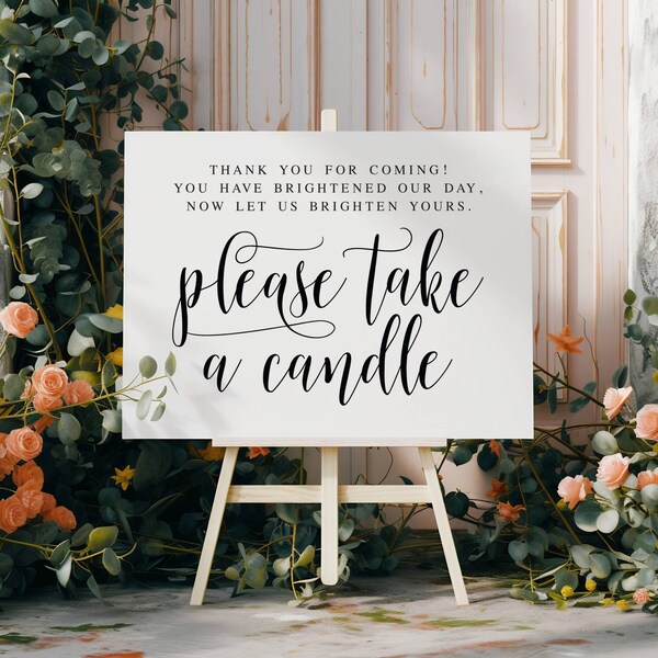 Please Take A Candle, You Have Brightened Our Day, Wedding Signs, Wedding Thank You Sign, Wedding Favors Sign, Candle Favor Sign, Decor Sign