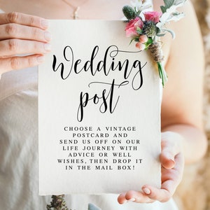 Please Sign A Vintage Postcard, Well Wishes Sign, Wedding Post, Modern Minimalist Wedding Signs, Postcard Guestbook, Instant Download