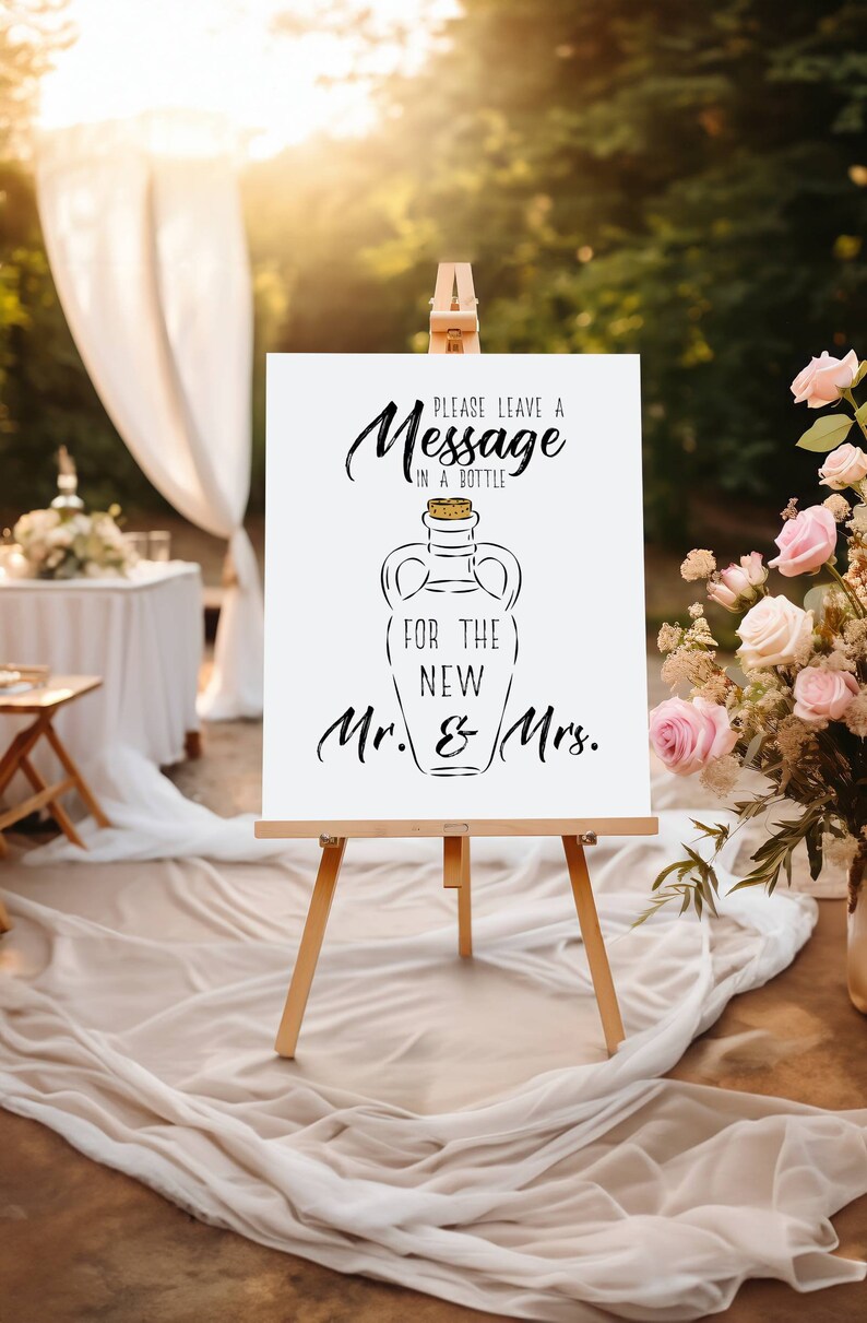 Leave A Message In A Bottle For The New Mr And Mrs, Minimalist Wedding Signs, Wedding Reception Sign, Instant Download, Wedding Decor Prints image 3