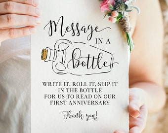 Message In A Bottle Sign, Modern Minimalist Wedding Signs, Write It, Roll It, Slip It In The Bottle, Wedding Signage, Instant Download Print