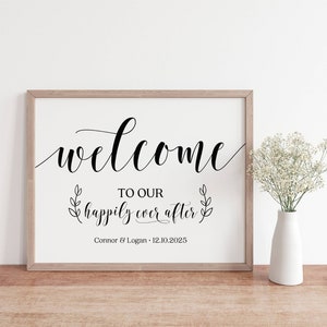 Welcome To Our Happily Ever After Sign, Modern Minimalist Wedding Signs, Welcome Sign For Wedding, Wedding Sayings, Wedding Printables