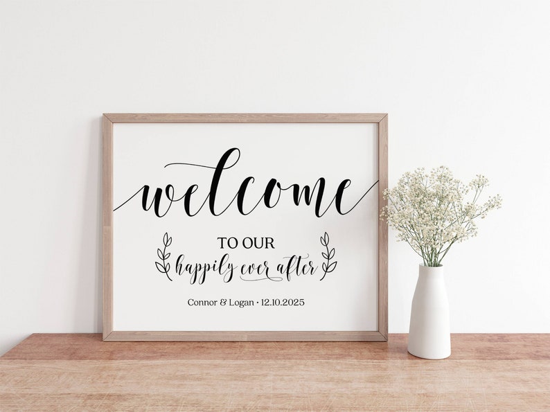 Welcome To Our Happily Ever After Sign, Modern Minimalist Wedding Signs, Welcome Sign For Wedding, Wedding Sayings, Wedding Printables