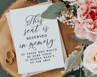 Wedding Memorial Sign: Reserved Seating, Minimalist Design (PDF & JPG)