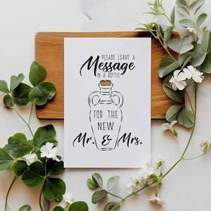 Leave A Message In A Bottle For The New Mr And Mrs, Minimalist Wedding Signs, Wedding Reception Sign, Instant Download, Wedding Decor Prints image 2