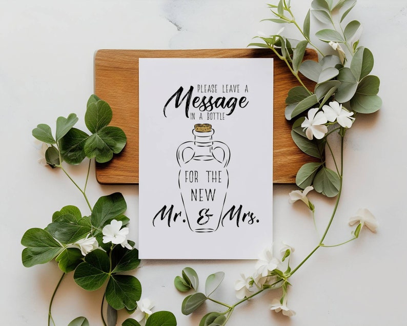 Leave A Message In A Bottle For The New Mr And Mrs, Minimalist Wedding Signs, Wedding Reception Sign, Instant Download, Wedding Decor Prints image 2