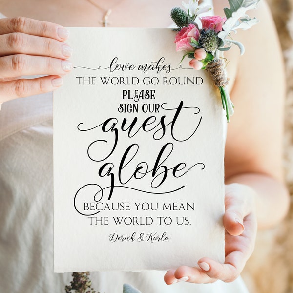 Love Makes The World Go Round, Please Sign Our Guest Globe, Because You Mean The World To Us, Wedding Decor Prints, Custom Wedding Sayings
