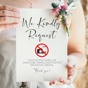 No Photos Wedding Sign: Social Media Request (Digital Download)