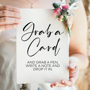 Grab A Card, Grab A Pen, Write A Note And Drop It In, Modern Minimalist Wedding Signs, Instant Download, Reception Signs, Guestbook Sign