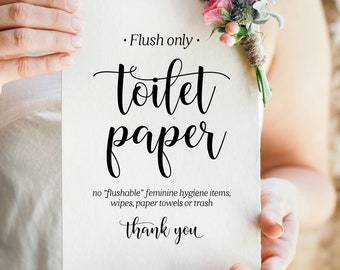 Flush Only Toilet Paper, Wedding Reception Signs, Wedding Decor Sign, Toilet Decor Signs, Bathroom Sign, Wedding Download, Wedding Prints