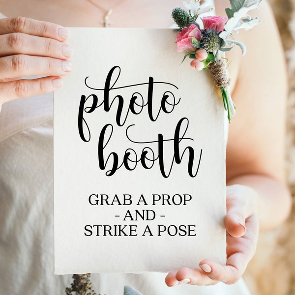 Grab A Prop And Strike A Pose, Photo Booth Sign, Modern Minimalist Wedding Signs, Wedding Sayings, Photo Corner Print, Instant Download