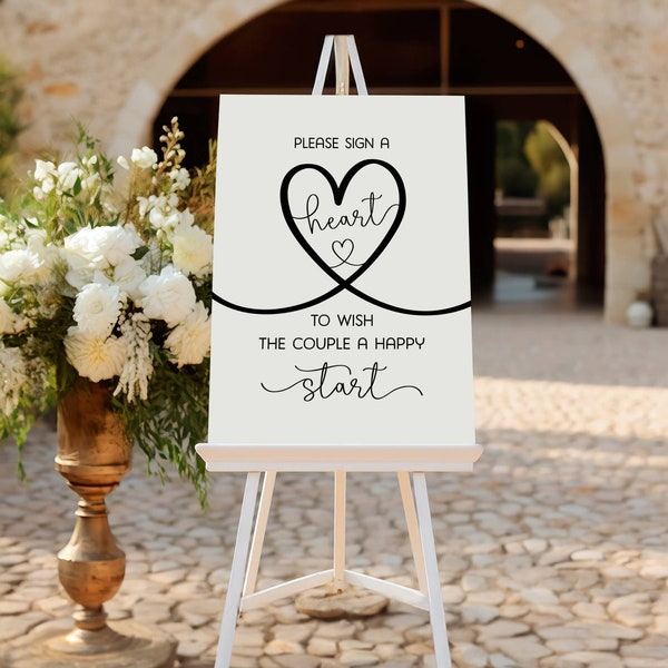 Please Sign A Heart To Wish The Couple A Happy Start, Wedding Signs, Wedding Heart Guestbook Sign, Wedding Guest Book sign, Reception Signs