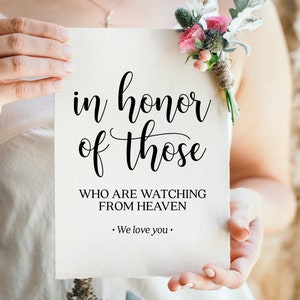 Wedding Memorial Sign: In Honor Of Those Watching From Heaven (PDF & JPG)