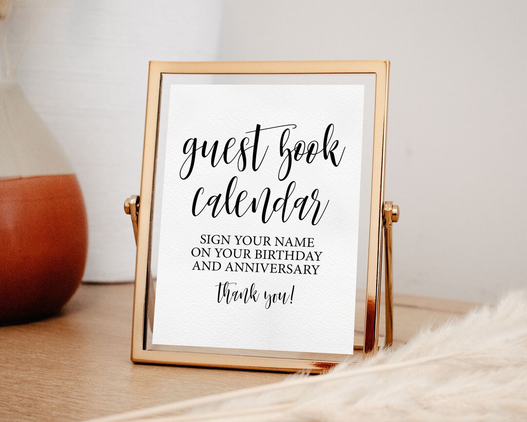Guest Book Calendar Sign Your Name on Your Birthday Wedding Etsy