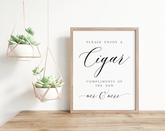 Please Enjoy A Cigar, Compliments From The New Mr And Mrs, Wedding Cigar Sign, Cigar Bar Sign, Wedding Download, Wedding Decor Sign