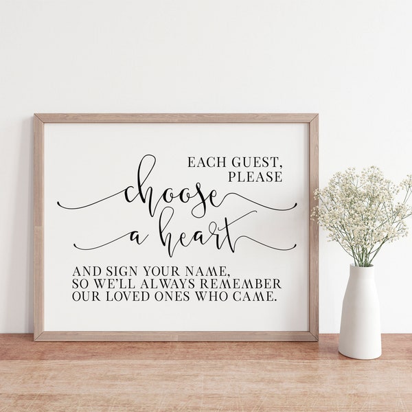 Choose A Heart And Sign Your Name, Wedding Signs, We Will Always Remember Our Loved Ones Who Came, Heart Guestbook Sign, Wedding Sayings