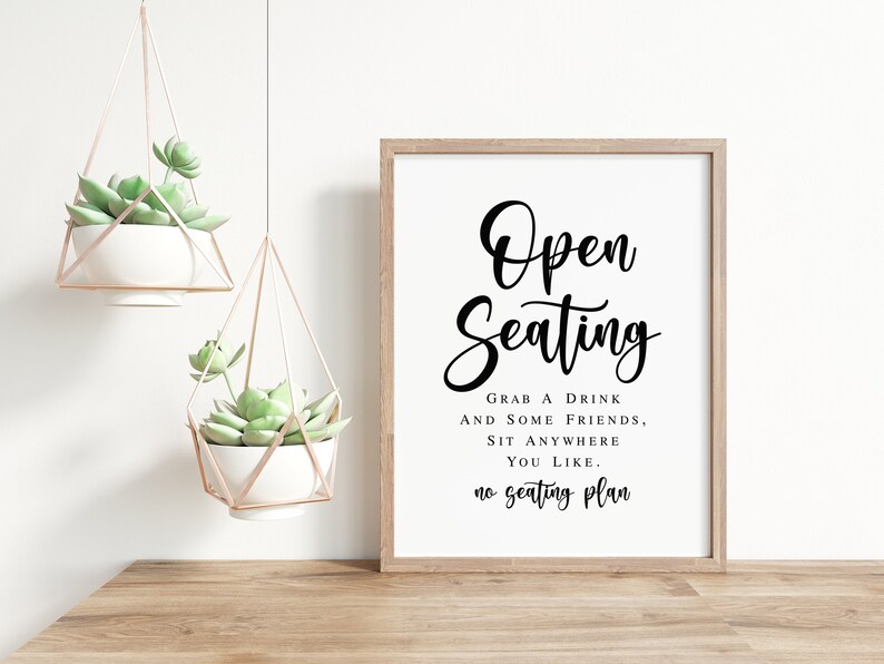 Open Seating Sign, Sit Anywhere You Like, Wedding Seating Sign, Seat ...