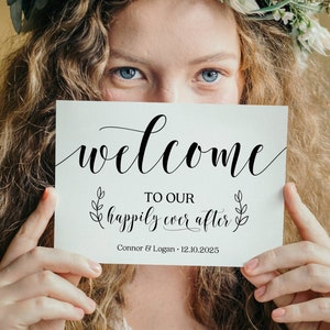 Welcome To Our Happily Ever After Sign, Modern Minimalist Wedding Signs, Welcome Sign For Wedding, Wedding Sayings, Wedding Printables image 2