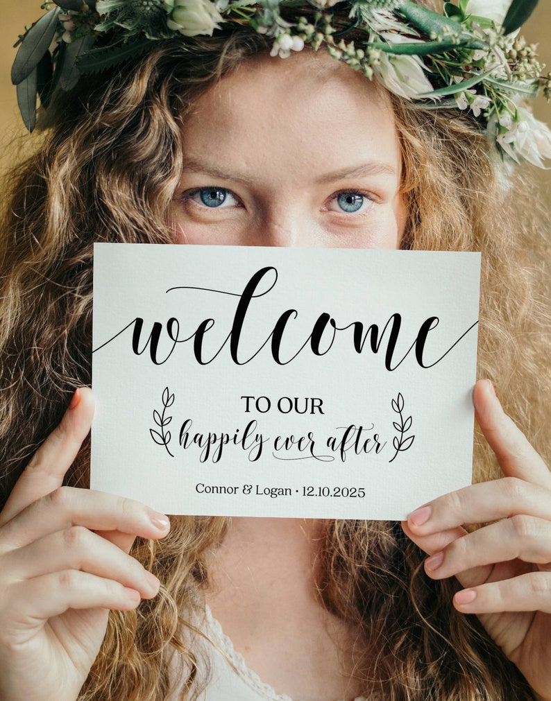 Welcome To Our Happily Ever After Sign, Modern Minimalist Wedding Signs, Welcome Sign For Wedding, Wedding Sayings, Wedding Printables image 2