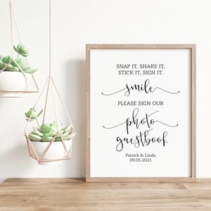 Photo Guestbook Sign, Snap It Shake It Stick It Sign It, Wedding Guestbook Sign, Photo Guest Book Sign, Wedding Reception Signs, Wedding Art