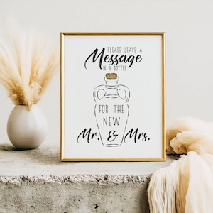 Leave A Message In A Bottle For The New Mr And Mrs, Minimalist Wedding Signs, Wedding Reception Sign, Instant Download, Wedding Decor Prints image 1