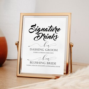 Signature Drinks Wedding Bar Sign: Elegant Calligraphy (Digital Download)