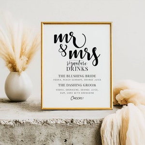 Mr And Mrs Signature Drink Sign, Wedding Signature Cocktails Sign, Wedding Bar Sign, Wedding Drink Sign, Bar Signage, Wedding Reception Sign