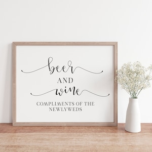 Beer And Wine, Compliments Of The Newlyweds, Wedding Signs, Wedding Bar Signage, Beer Sign, Wine Sign, Wedding Reception Signs, Decor Sign