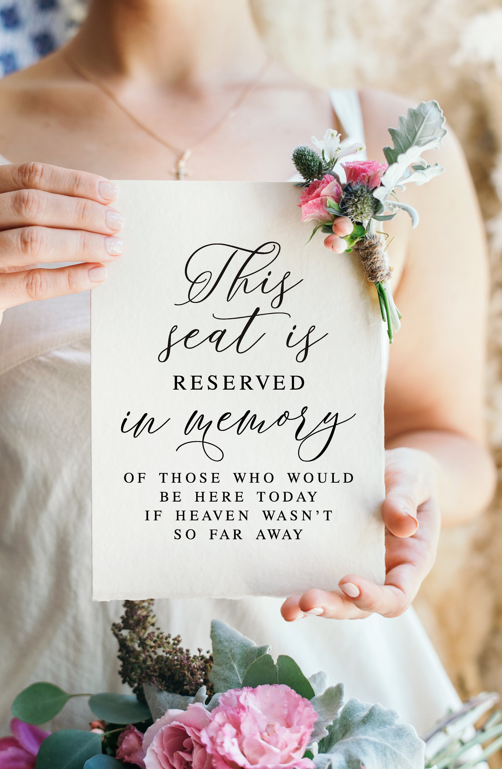 Memorial Wedding Chair Sign - "Reserved In Loving Memory" Linen Banner, 15x50 Inches, For Wedding Or Memorial Service