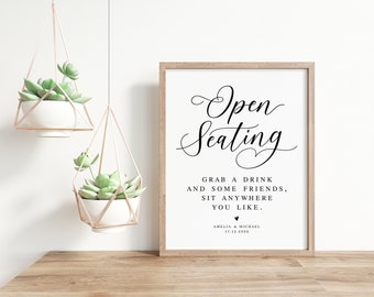 Open Seating Sign, Grab A Drink Sign, Sit Anywhere You Like, Wedding Seating Sign, Seat Sign, Wedding Reception Signs, Wedding Decor Sign