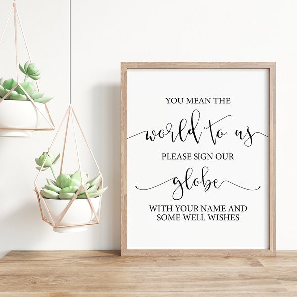 You Mean The World To Us, Please Sign Our Globe, Wedding Signs, Wedding Globe Guestbook Sign, Globe Guest Book Sign, Wedding Reception Signs