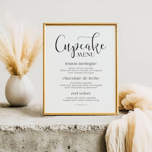 Cupcake Menu Sign, Modern Minimalist Wedding Signs, Cupcake Flavors Sign, Wedding Reception Signs, Cake Table Printables, Wedding Prints