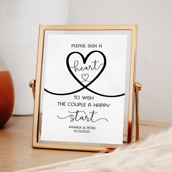 Please Sign A Heart To Wish The Couple A Happy Start, Wedding Signs, Wedding Printables, Digital Download, Wedding Sayings, Heart Guestbook