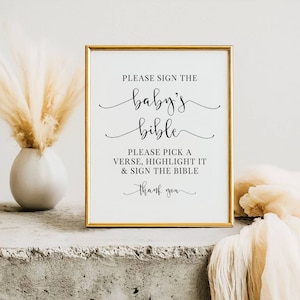 Baby Shower Bible Guest Book Sign: Elegant Script (Digital Download)