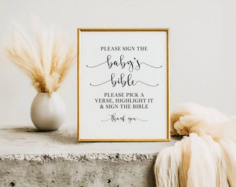 Baby Shower Bible Guest Book Sign: Elegant Script (Digital Download)