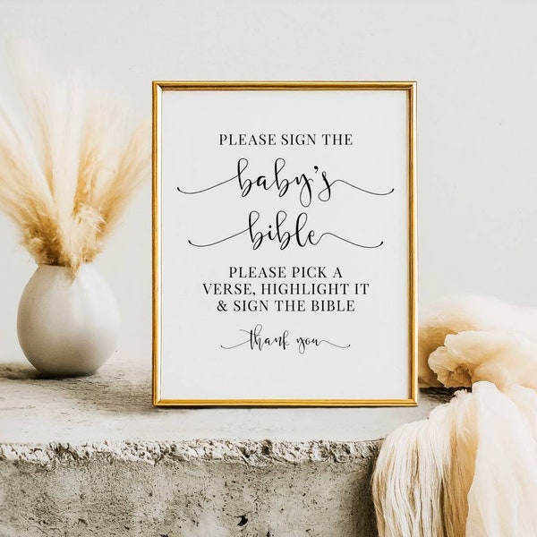 Please Sign The Babys Bible, Bible Signs, Baby Shower Guest Book, Bible Guestbook Sign, Birthday Printables, Baby Shower Guestbook Sign