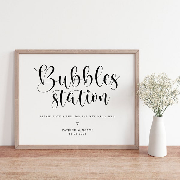 Bubbles Station Sign For Wedding, Blow Kisses For The New Mr And Mrs, Wedding Bubbles Sign, Bubble Send Off Sign, Wedding Decor Sign