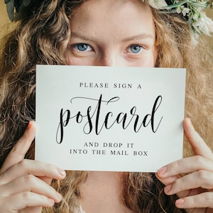 Please Sign A Postcard And Drop It Into The Mail Box, Modern Minimalist Wedding Signs, Wedding Postcard Guestbook, Instant Download Prints
