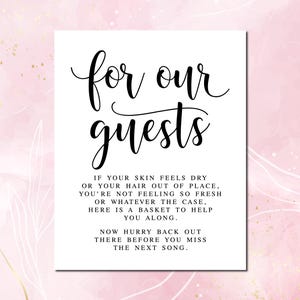 Wedding Bathroom Basket Sign: &quot;For Our Guests&quot; (Digital Download)
