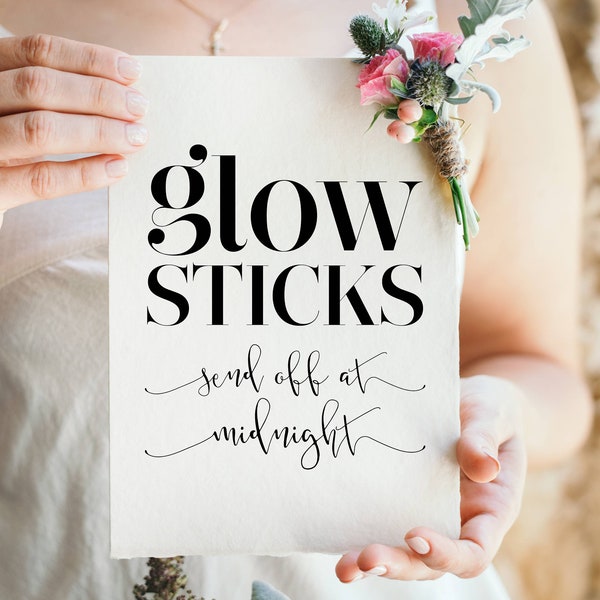 Glow Sticks, Send Off At Midnight, Modern Minimalist Wedding Signs, Wedding Reception Signs, Glow Stick Send Off, Wedding Decor Prints