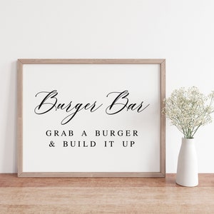 Burger Bar Wedding Sign: Printable DIY Food Station (PDF & JPG)