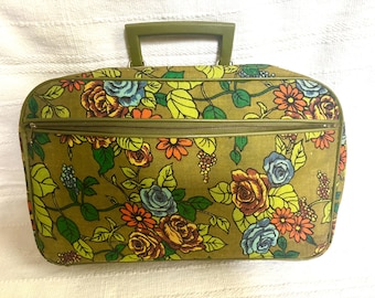 Vintage 1960s Mod Floral Carry On Suitcase | Boho Laptop Bag| Flower Power Luggage